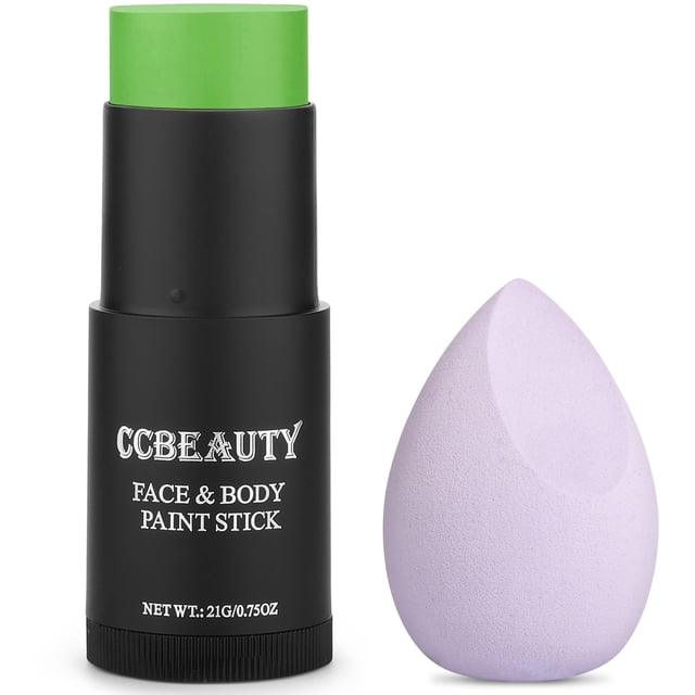Barra de pintura facial CCBeauty verde claro no tóxica con esponja