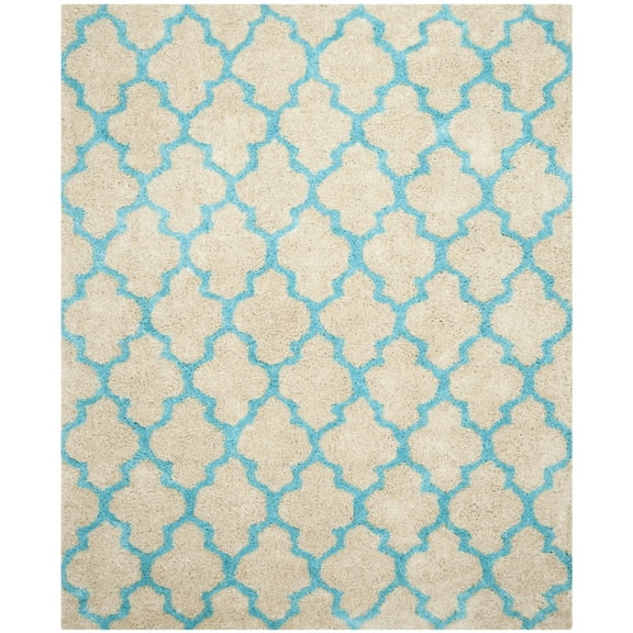 SAFAVIEH Barcelona Mira Geometric Shag Area Rug, Cream/Blue, 8' x 10'