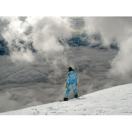 All Mountain Fiber Snowboard Canvas Print Mountain Snowboarding Snowboard Aerial View Clouds Stretched Canvas 10 x 14 ()