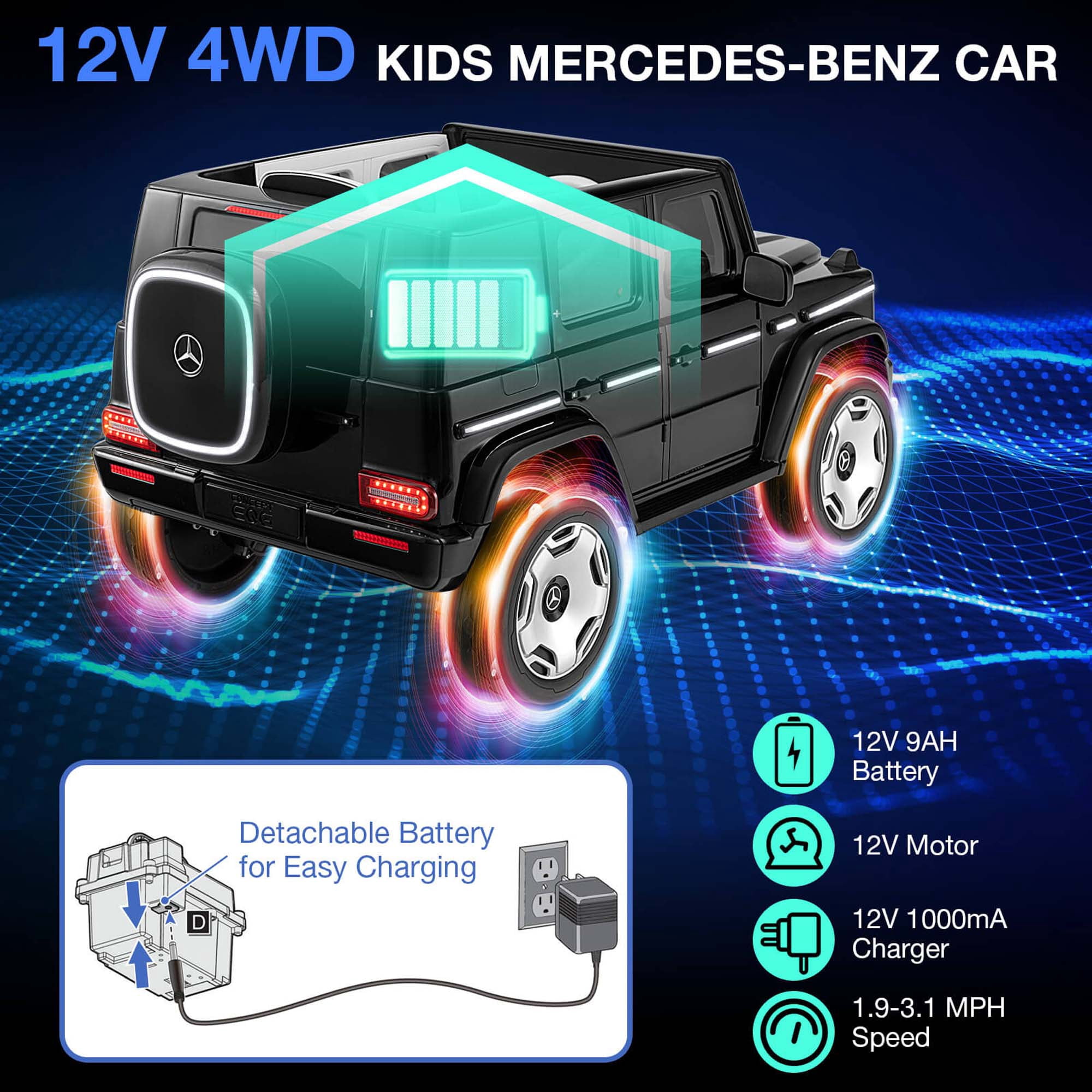 Costway Licensed Mercedes-Benz EQG Kids Ride On Car with Remote Control Detachable Battery Black