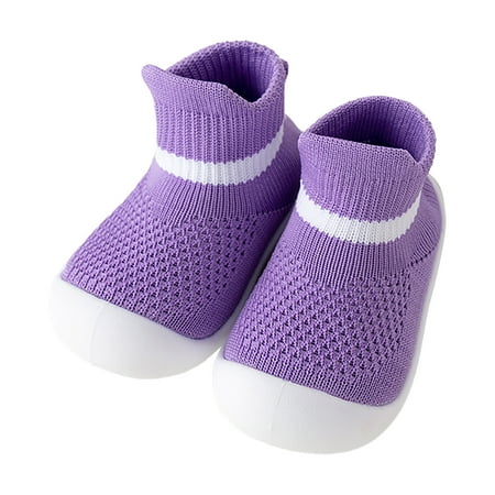 Yindaity Sock Shoes Toddler Baby Boys Girls Shoes Non-Slip Rubber Sole Sneakers First Walking Toddler Crib Shoes Loafers Flats (Purple 18-24 Months)