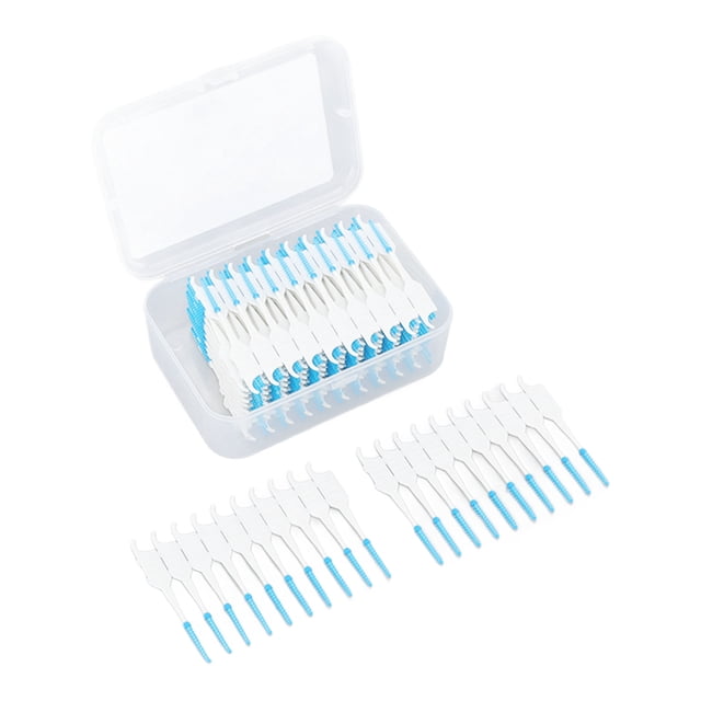 Cepillo Interdental Desechable Cabeza De Silicona Suave Cepillo De Palillo De Hilo Portátil Con Estuche Para El Cuidado Bucal 200 Piezas Azul