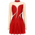 thumbnail image 5 of ZDHoor Women Giltter Rhinestone Dance Dress Long Sleeve Figure Ice Skating Dance Leotard Dress Red-A XL, 5 of 7
