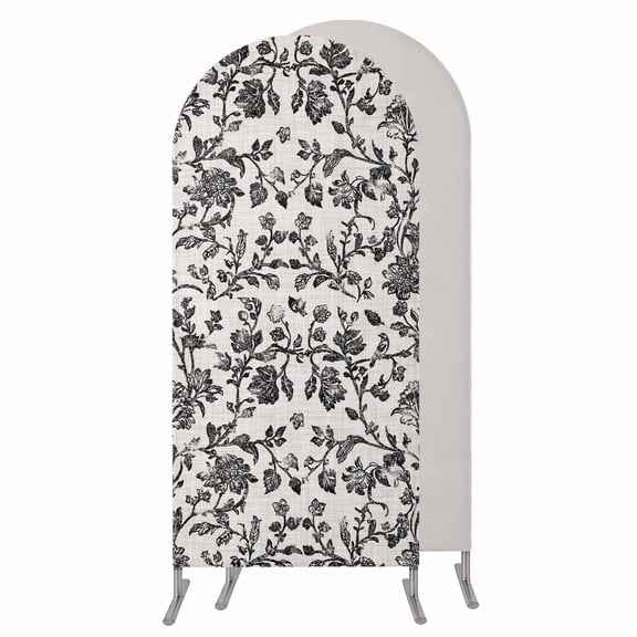 5FT Arch Backdrop Covers, Farmhouse Black Wedding Arch Cover Stretchy, Vintage Flower Leaf Botanical Plant Chiara Arches Backdrop Stand Covers for Birthday Baby Shower Party Banquet Decor