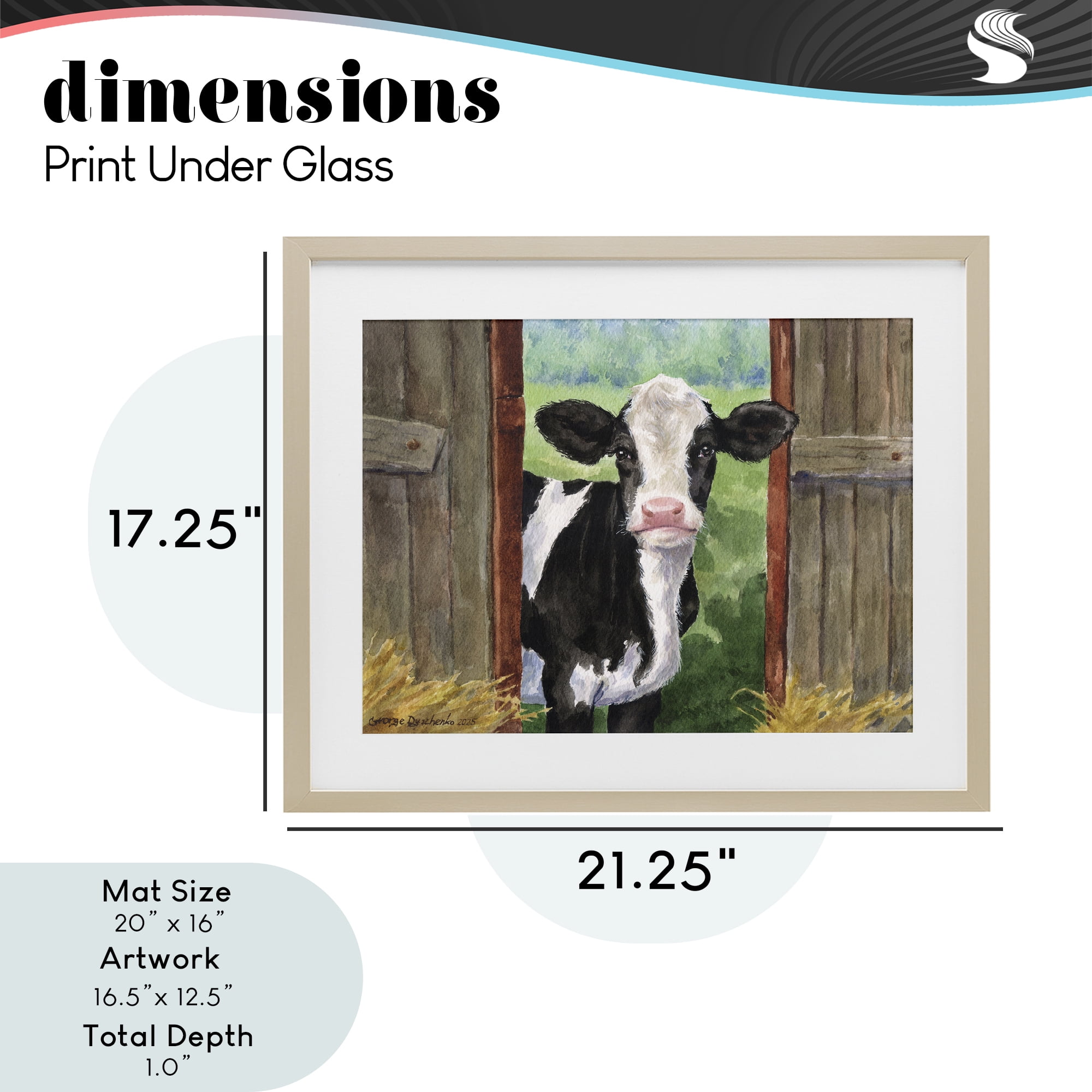 Stupell Industries Cow in Wooden Gate Birch Framed Print Under Glass, design by George Dyachenko