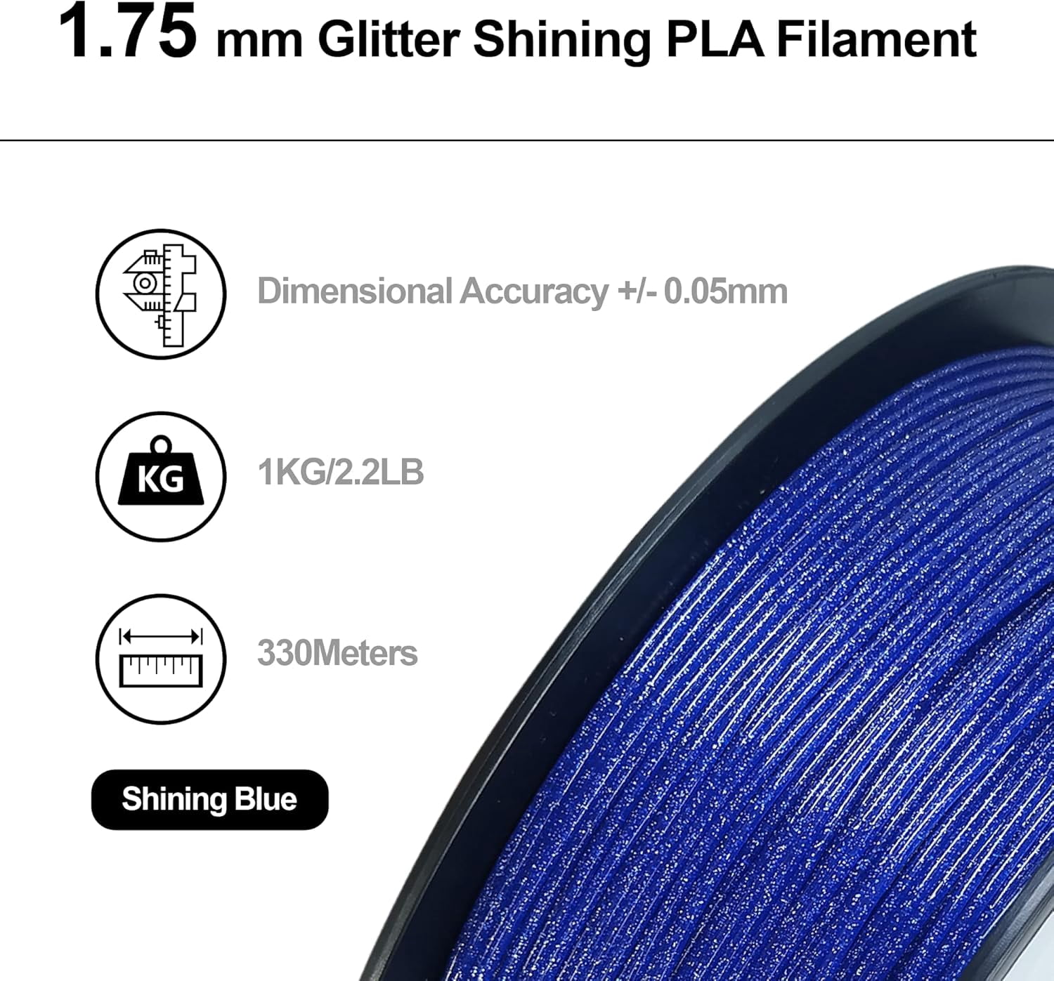 Blue Glitter PLA Filament 1.75mm, 3D Printing Sparkly Shining PLA Filament 1KG/Spool, Starry Sky Flash Surface, Dimensional Accuracy +/- 0.05 mm, Compatible with Most FDM 3D Printers/Pens