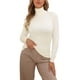 thumbnail image 2 of Suéter de cuello alto Inspire Chic para mujer, blusa de punto acanalado de manga larga, XS, beige, 2 of 6