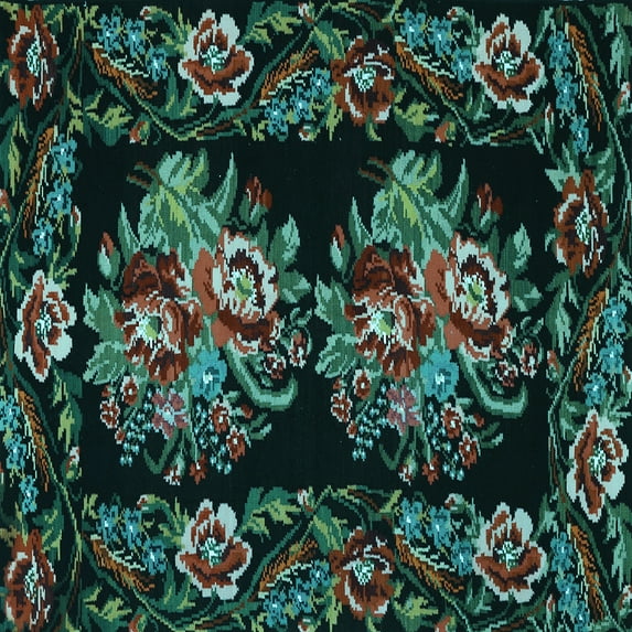 Ahgly Company Indoor Square Medallion Light Blue French Area Rugs, 8' Square