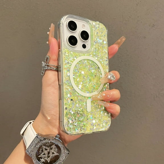 Kryonix for iPhone 16 Pro Max/15/14 Case: Glitter Resin Magnetic Cover - Iridescent Shell Design with Gradient Sparkle & Shockproof Protection