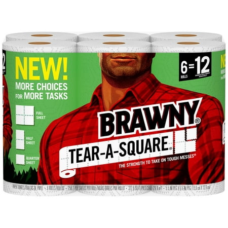 Brawny Tear-A-Square Paper Towels, 6 Double Rolls (Best Paper Towels For Cleaning Windows)
