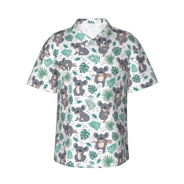 Balery Bears and Tropical Leaves Camisas hawaianas de manga corta para hombre, camisas playeras de corte holgado, camisas de vacaciones con botones,XX-Large