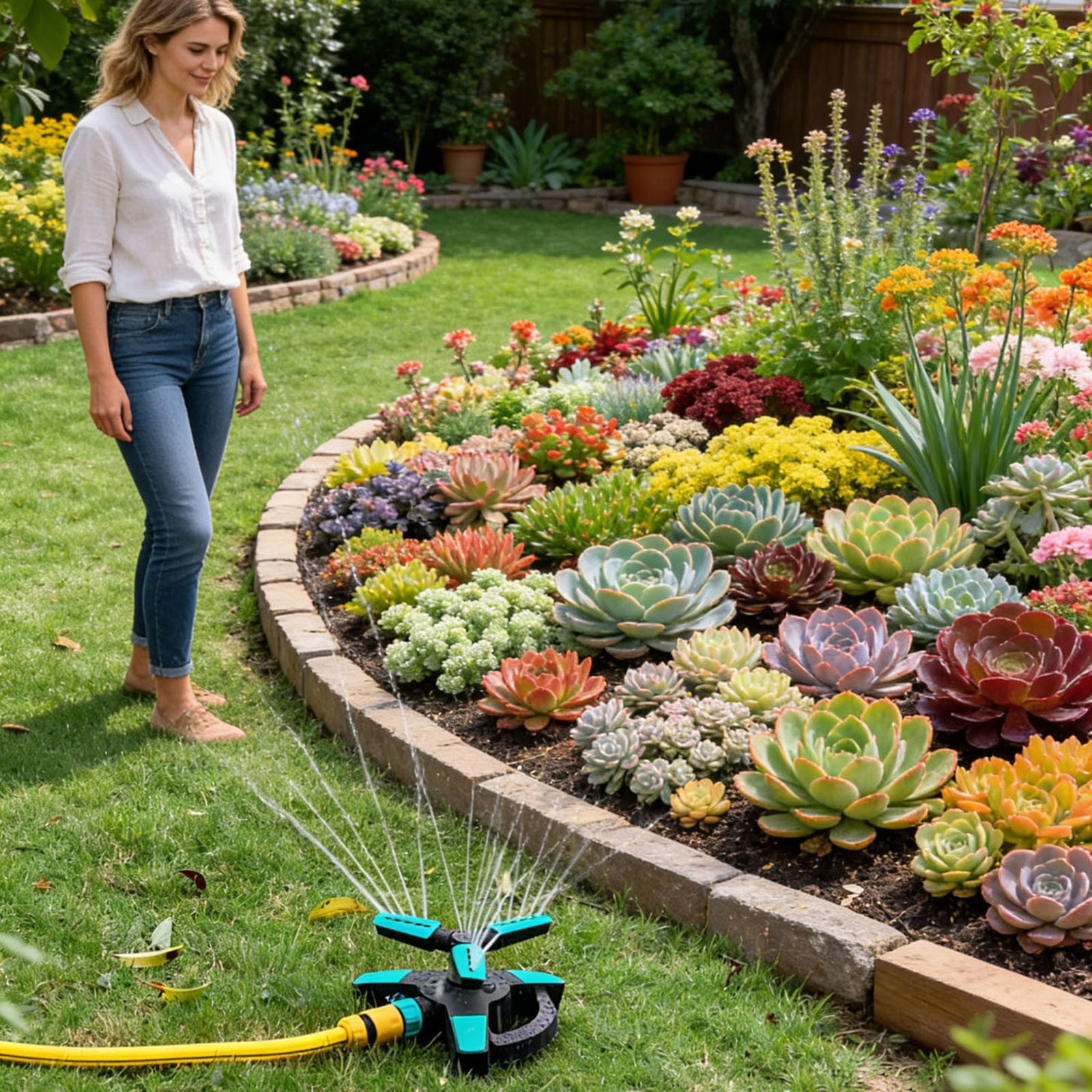 360° Rotating Garden Sprinkler With Adjustable Spray Patterns Efficient Yard Irrigation Tool For Lawn Patio Garden Watering(Blue-21X20X7Cm)