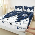 thumbnail image 3 of Homewish Abstract Xmas Tree King Sheet Set (4-Piece) Snowflake Blue Plaid Decor For Kids, 3 of 7