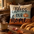 thumbnail image 6 of 4 Piece Fall Harvest Decorations Pillow Covers, 17.71x17.71-Inch Rustic Teal Pumpkin with Buffalo Check Bow Print Cushion Cases for Thanksgiving Sofa & Living Room D, 6 of 6