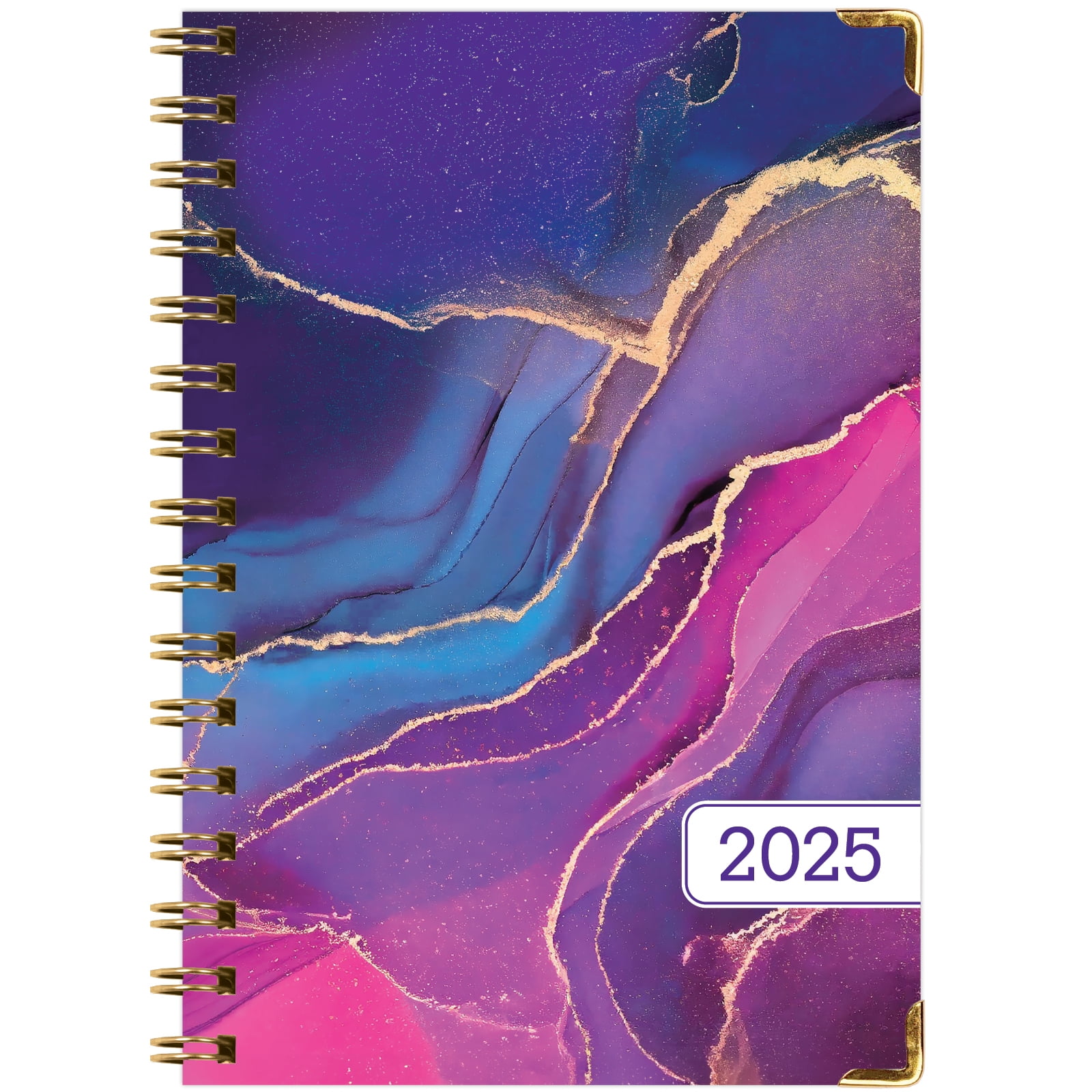 Global Printed Products Hardcover 2025 Daily, Monthly & Weekly Planner 5.5"x8", Pink Purple Marble