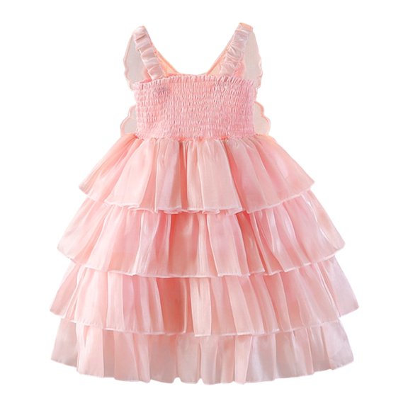 XUELUO Toddler Girls Dresses Tiered Tulle Spaghetti Strap & Wing Detail Dress Kids Spring Cute Sweet Style Outings Outfit