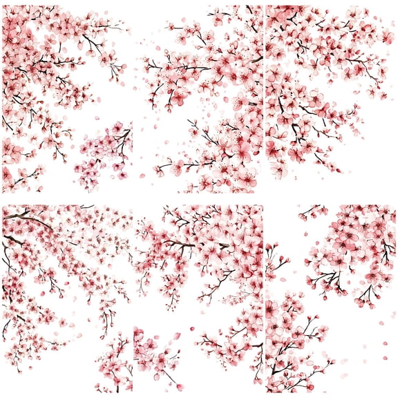 8 Sheets Cherry Branch Blossom Window Stickers Pink Flower Decal Spring Romantic Floral Clings Self Adhesive PVC Waterproof Translucence Peel and