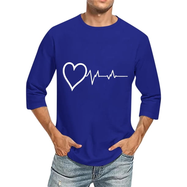 Camisas de Lino para Hombres Impresión Cuello Redondo Casual 3/4 Manga Blusa, Mezcla de Lino de Algodón para Primavera Verano Ocio Y Tops Diarios