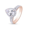 thumbnail image 3 of AFFY 2CT Pear & Round Moissanite Diamond Halo Bridal Rings Set for Women 14K Rose Gold over Silver-12, 3 of 6