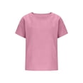thumbnail image 4 of Inverlee Linen Basic Tees Tops for Women Crewneck Short Sleeve Blouses Casual Loose Fit Everyday Soft Breathable Shirts Pink L, 4 of 5