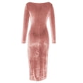 thumbnail image 6 of OSFVNOXV Women's Cocktail Dress High Waist Bodycon Square Neck Long Sleeve High Split Ruched Midi Wedding Party Dress, 6 of 8