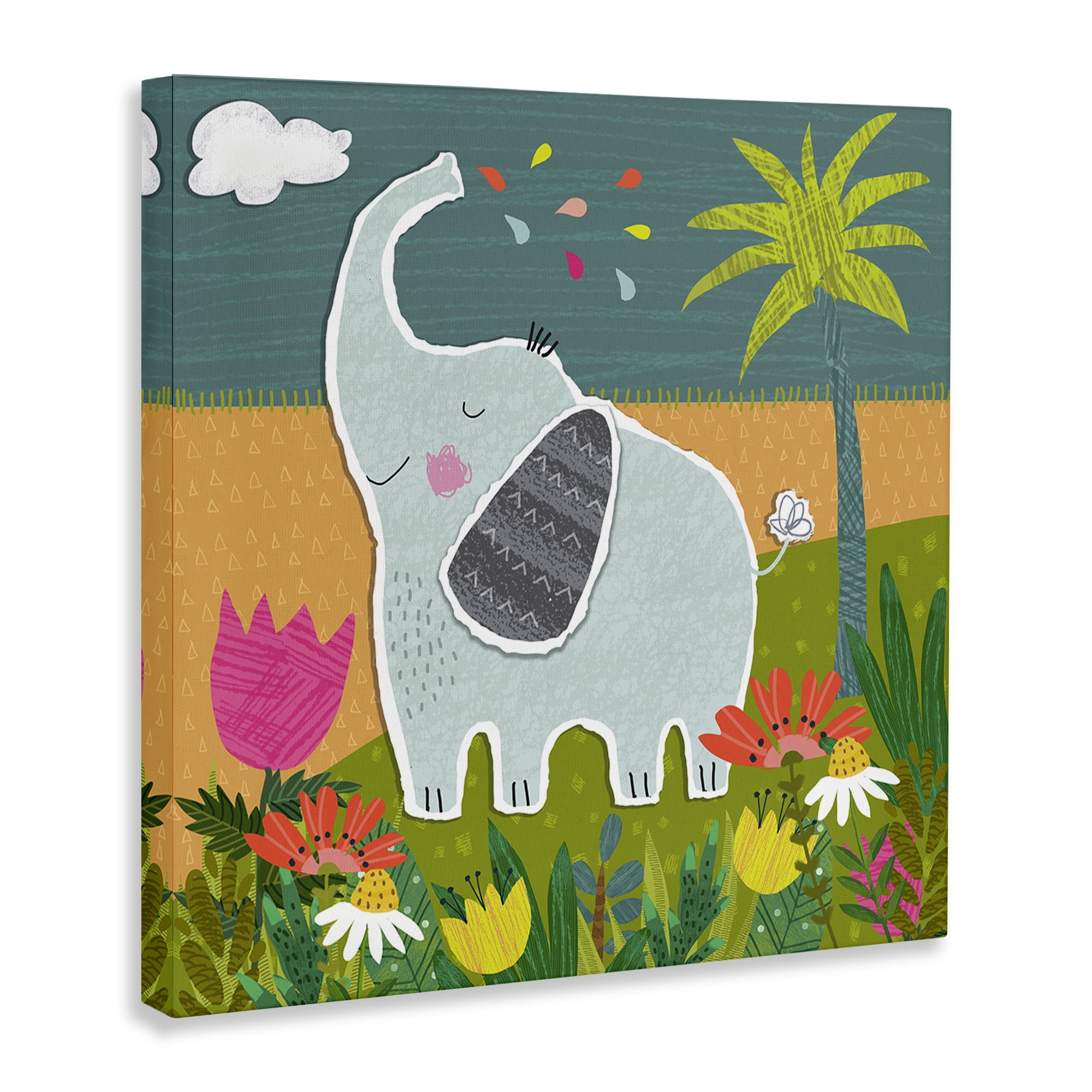 Stupell Industries Tropical Elephant Scene Animals Painting Wrapped Canvas Art Print Wall Art, 36 x 36