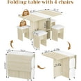 thumbnail image 3 of AWQM 4 Person Folding Dining Table Set with 4 Leather Chairs and Storage Space Saving Foldable Dining Table with Rollers for Small Spaces Kitchen Dining Table Set (Beige), 3 of 7