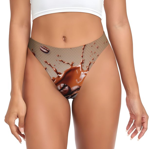 Fotbe Coffee Beans Chocolate Splash Tanga Sin Costuras para Mujer con Estampado – Panties Invisibles, Transpirables y Cómodos para Uso Diario-Small