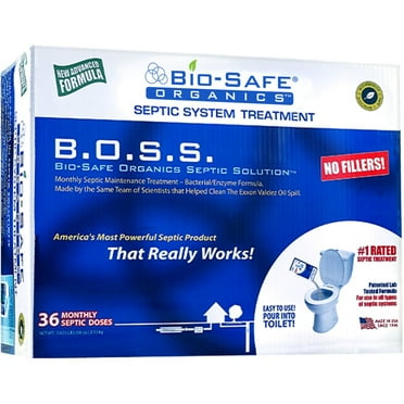 Bio-Safe Organics B.O.S.S Septic Tank Treatment 36 Month Supply 2.5 oz Bags, Bac Enzyme Drain Cleaner, Drain Clog Remover