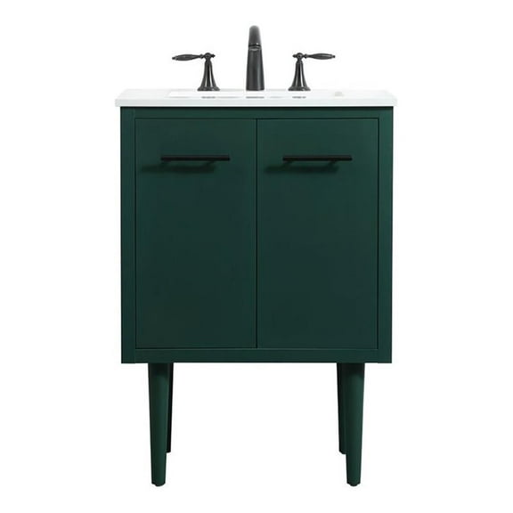 Elegant Decor Cyrus 24" Aluminum MDF Single Bathroom Vanity in Green