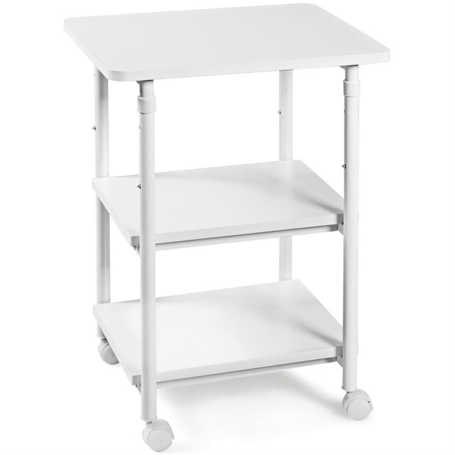 Demi Bonn 3-tier Adjustable Printer Stand with 360° Swivel Casters, Laptop Workstation for Laptops, Books, Tablets, and Art, White
