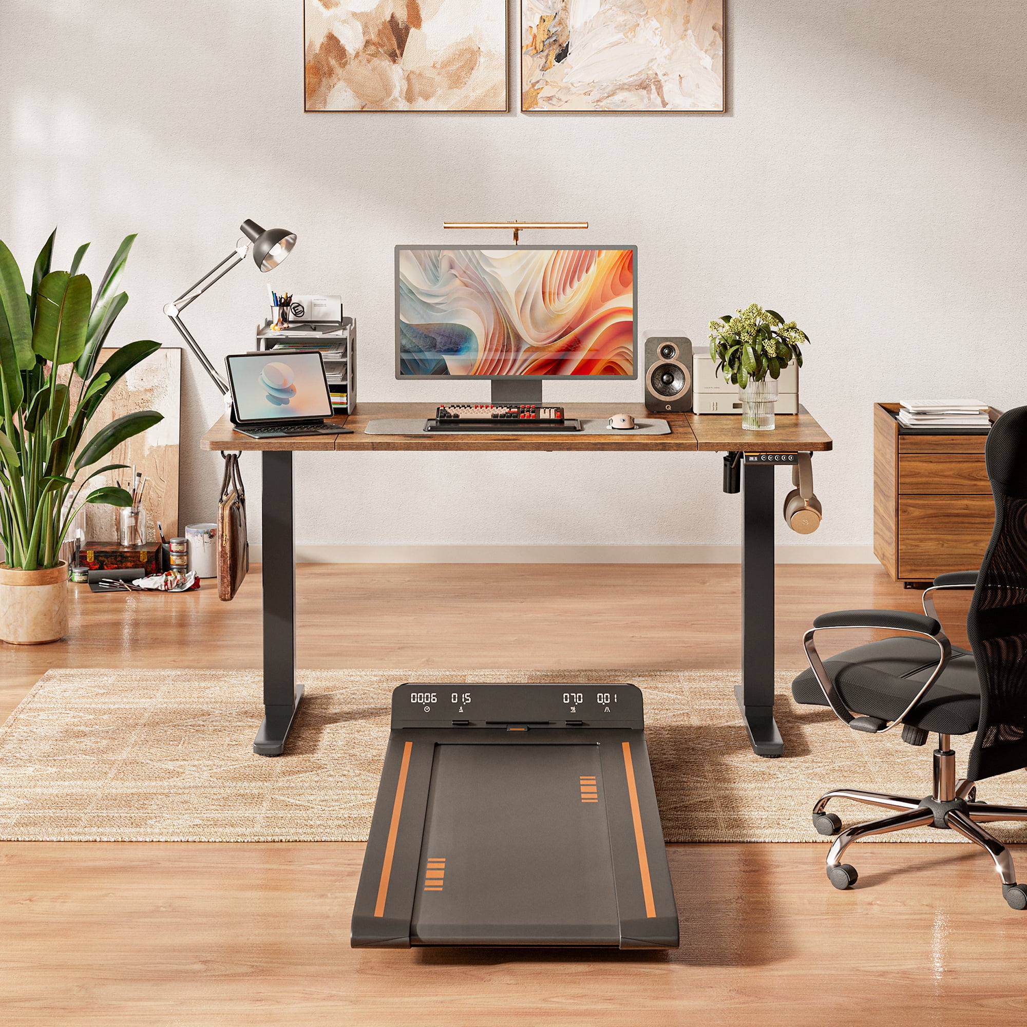 Amadwell 55" Electric Height Adjustable Standing Desk, 27.6" Deep Work Table with Cable Management, Home Office Desk