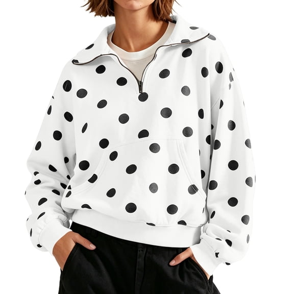 AloohaidyvioNo Boundaries Womens Half Zip Sweatshirts Fall Casual Long Sleeve Pullover Loose Polka Dot Quarter Zip Tops