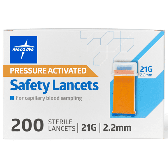 Medline Safety Lancets, 21 Gauge x 2.2mm, 200 Count