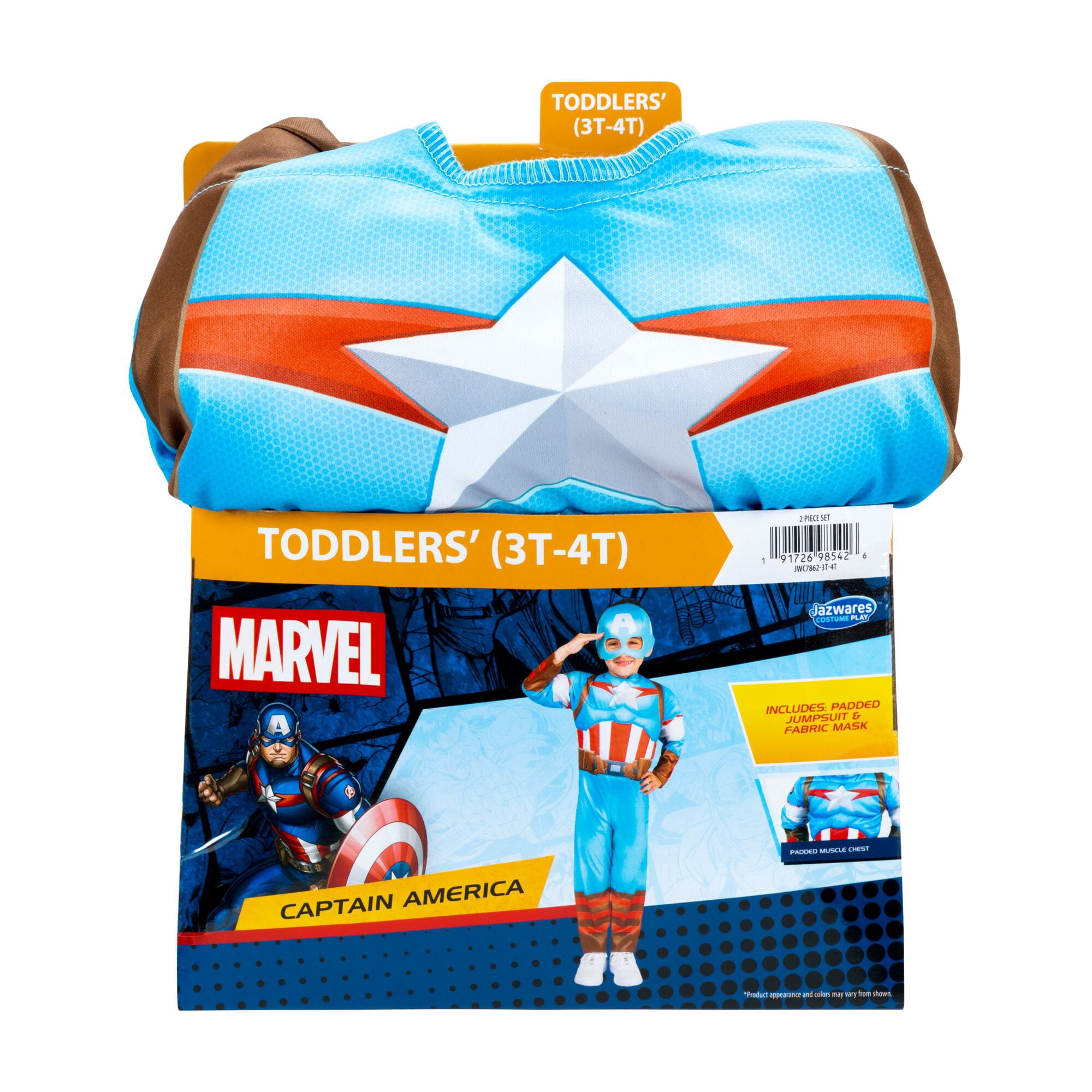 Marvel's Captain America Halloween Costume for Toddler, Size 3-4T, by Jazwares