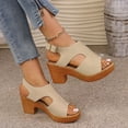 thumbnail image 6 of Samdudou Women Thick Sole Sandals Open Toe Wedge Heel Sandals Summer Casual Dressy Slingback Chunky Block Heel Slide Shoes Outdoor Walking Vacation Beach Daily Wear, 6 of 9