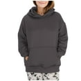 thumbnail image 3 of Hoodies for Women,Woman Oversized Sweatshirts Plain Hooded Sweatshirt Solid Color Fleece Hoodie with Pockets Comfortable Pullover Tops Loose Fit Sweaters Hoody Plus Size 04-Dark Gray M, 3 of 6