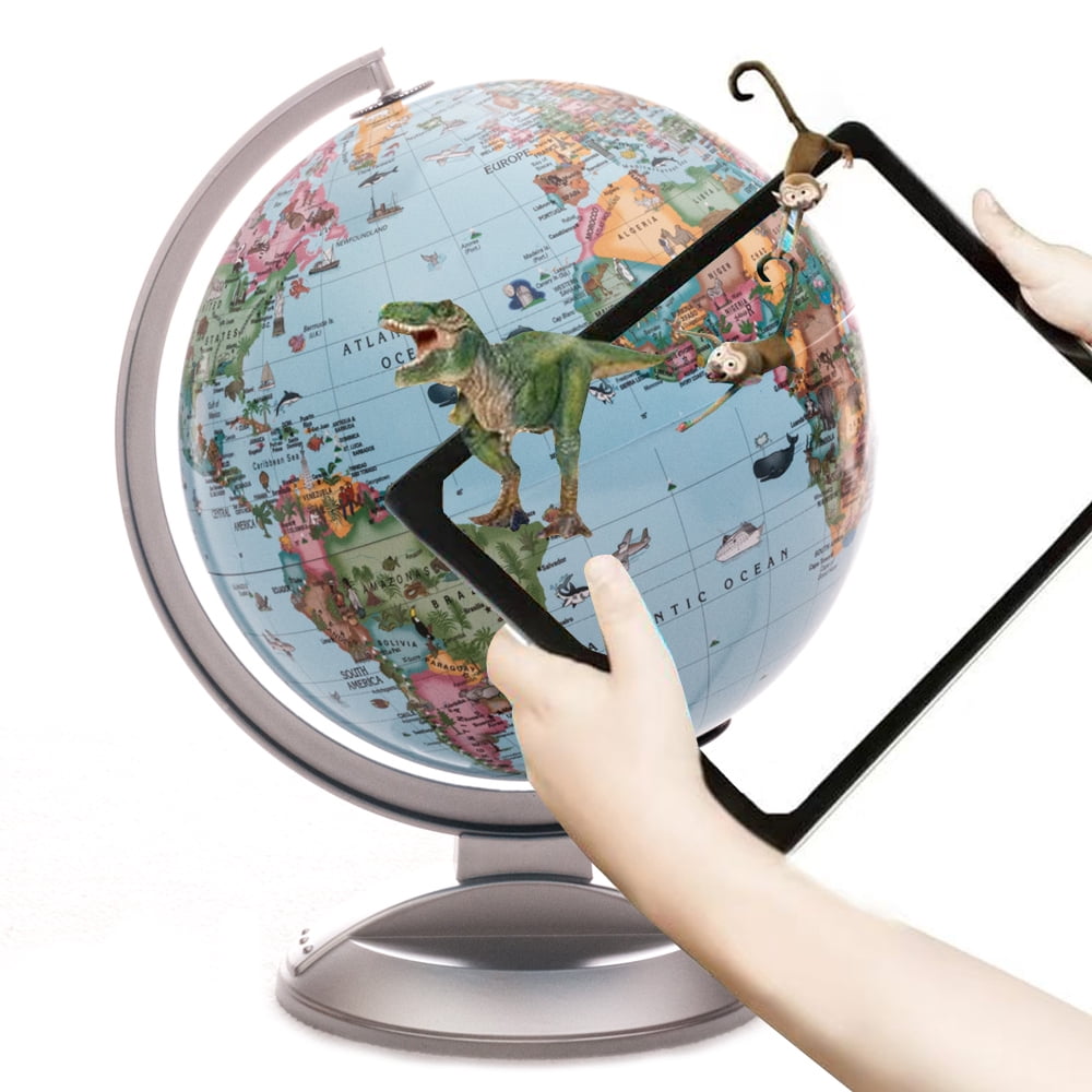 Bshapplus 13.4'' World Globe, Stainless Stand, 720° Spin, 4000