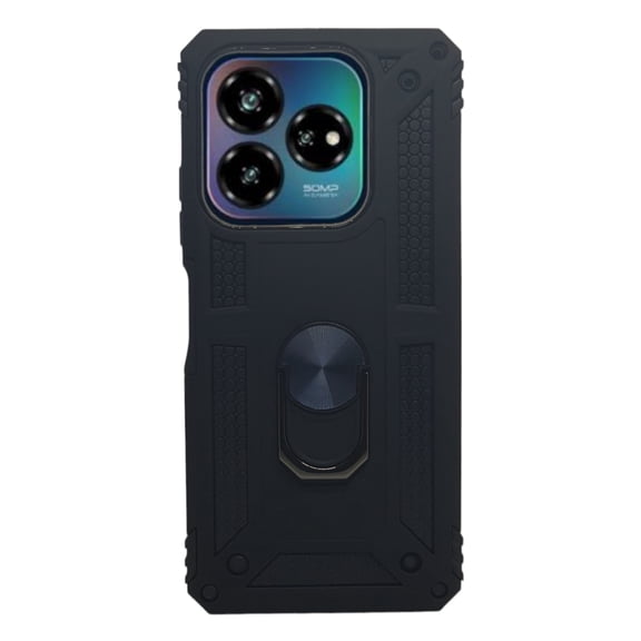Funda Uso Rudo Con Anillo Magnético Para ZTE Axion 60 Lite Negro Más 2 Micas De Cristal