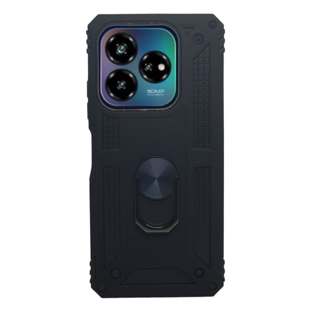 Funda Uso Rudo Con Anillo Magnético Para ZTE Axion 60 Lite Negro Más 2 Micas De Cristal