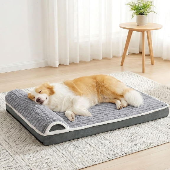 Orthopedic Large Dog Bed Pillow Sofa 48" X 30" Grey Egg-Crate Foam Waterproof Removable Washable Cover Nonskid Bottom