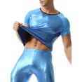 thumbnail image 5 of Haitryli Mens Shiny Metallic Short Sleeve Shirts Mesh Shoulder 70s Disco Nightclub Party T-Shirts Blue S, 5 of 7