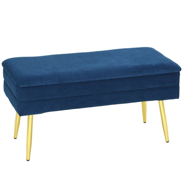 HOMCOM End of Bed Bench, Upholstered Bedroom Bench with Storage, Dark Blue