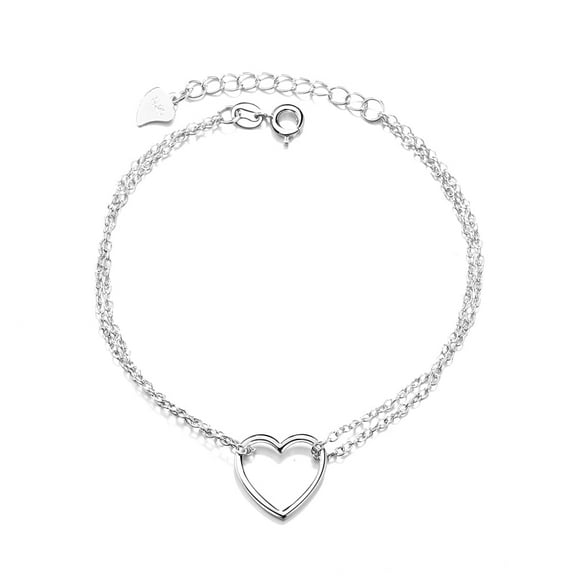 14K Whte Gold Plated Double Strand Heart Bracelet