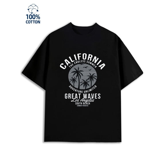 California Vibes Tee for men Los Angeles 180G 100% Cotton black usa graphics Casual Unisex Shirt Graphic tshirts Classic Unisex Shirt Printed tshirts Trendy Unisex Shirt Short Sleeve tshirts