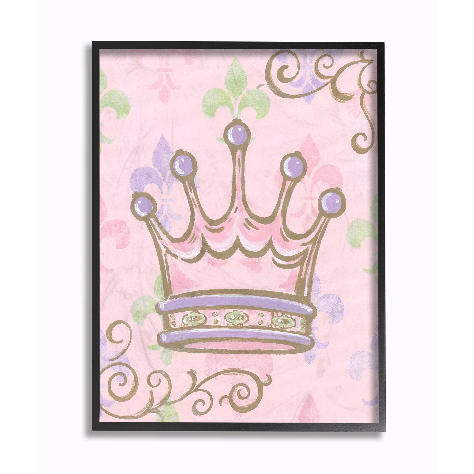 The Kids Room by Stupell Crown with Fleur de Lis on Pink Background Framed Giclee Texturized Art, 11 x 1.5 x 14