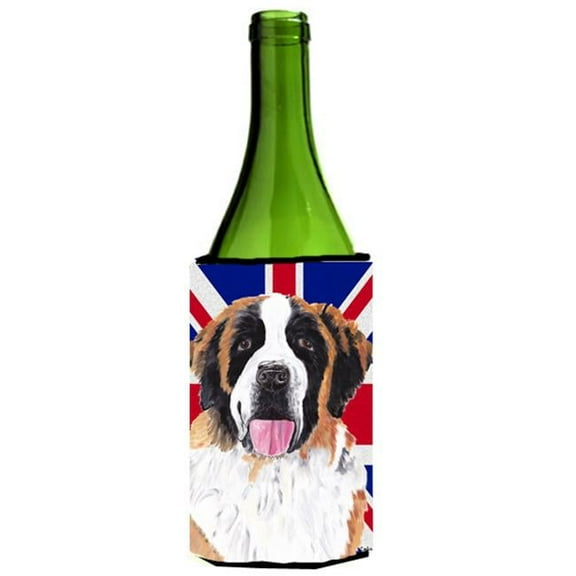 Saint Bernard With English Union Jack British Flag Wine bottle sleeve Hugger - 24 Oz.
