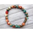 thumbnail image 4 of BR Pulsera tibetana de estilo vintage con cuentas de jade blanco natural de 10 mm - marrón, naranja y azul - cuentas de bronce antiguo, 4 of 5