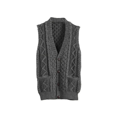 Classic Wool Vest - Unisex-Adult Aran Waistcoat - Cable Knit Wool Button Down Sweater Vest
