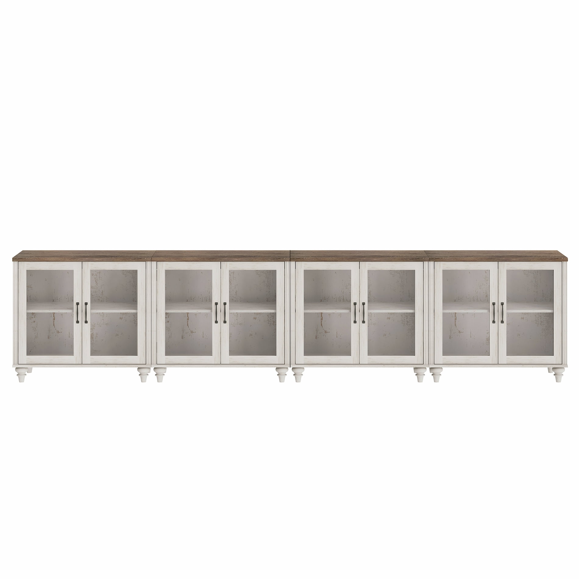 Buffet Cabinet with 8 Glass Doors, Kitchen Storage Cabinets with Adjustable Shelf, 135 inch, Rustic White